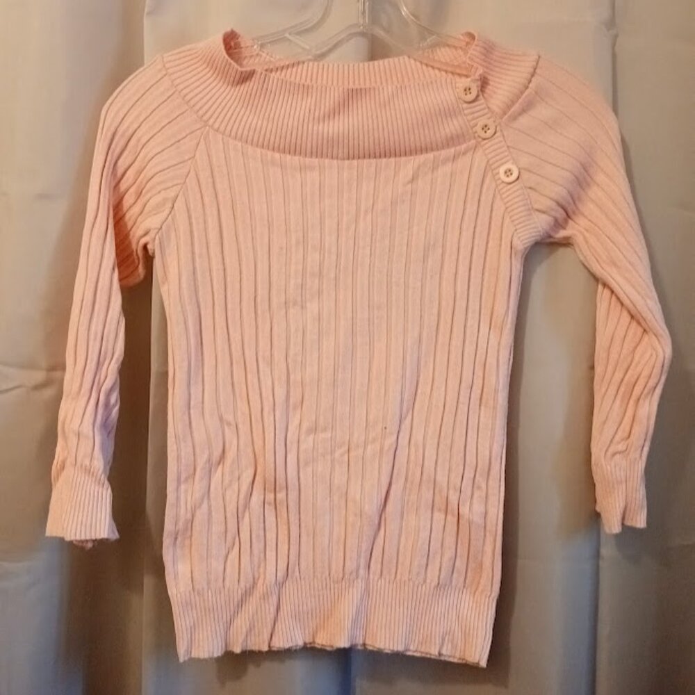 STAR CITY Ribbed Sweater Top Jr. Large Pink 3/4 Raglan Boat neck Soft & Stretchy